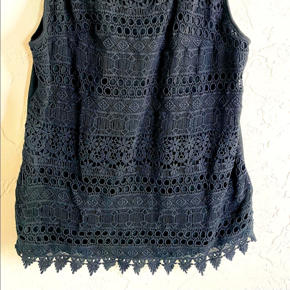 Black Tank with cotton lace overlay on front. Size L. EUC
